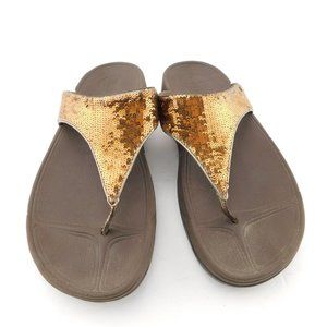 FITFLOP Bronze Sequin Thong Platform Sandals 8